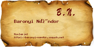Baronyi Nándor névjegykártya